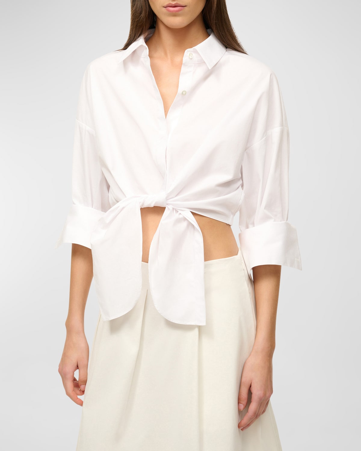 Shop Staud Lisa Tie-front Cotton Shirting Crop Top In White