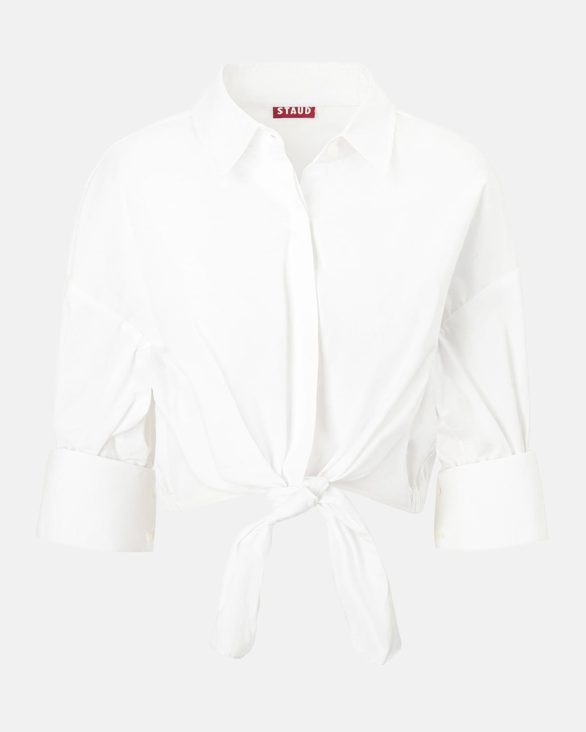 Shop Staud Lisa Tie-front Cotton Shirting Crop Top In White