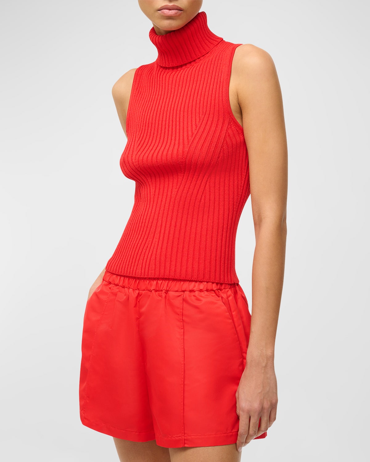 Staud Callum Sleeveless Turtleneck Knit Top In Red