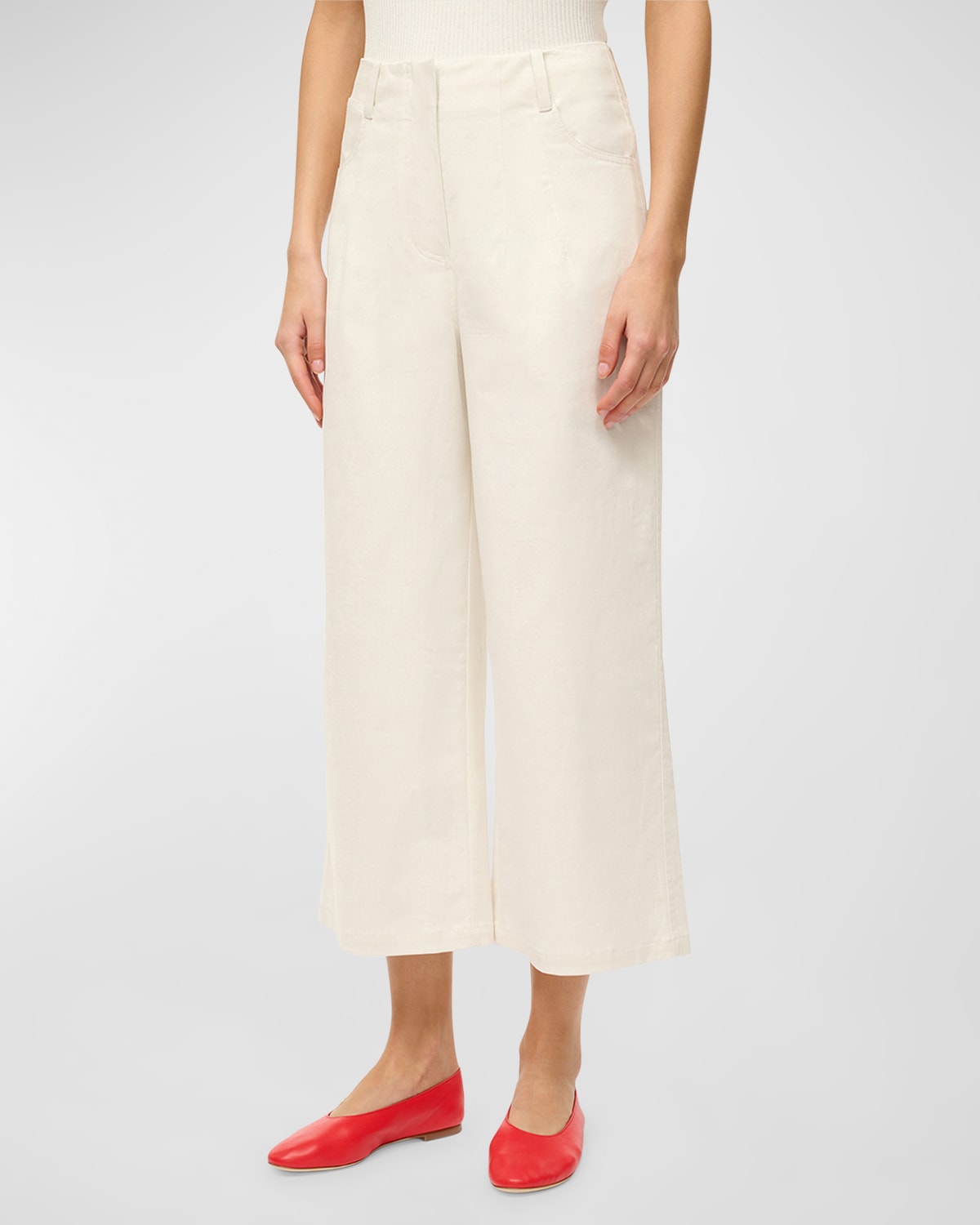 Shop Staud Luca High-waist Cropped Wide-leg Pants In Ivory