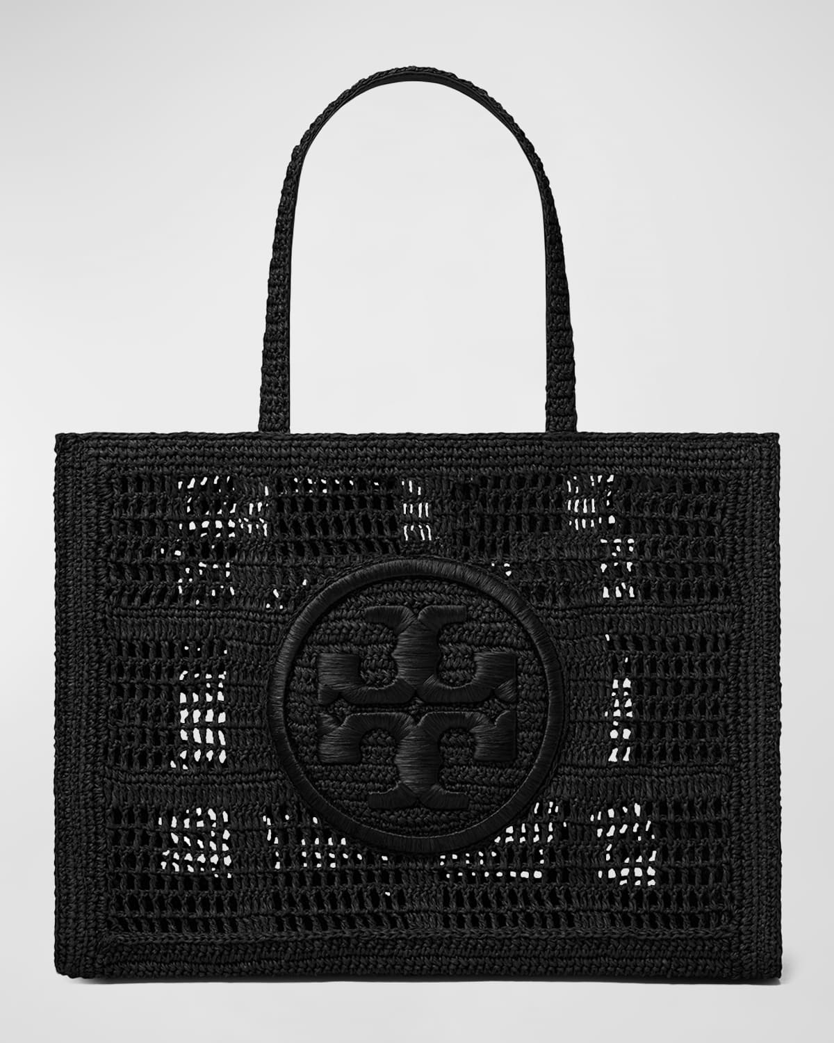 Tory Burch Ella Logo Embroidered Crochet Tote Bag In Black