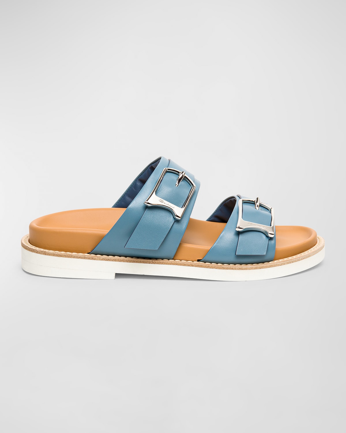 Shop Santoni Amalfi Dual Buckle Slide Sandals In Light Blue