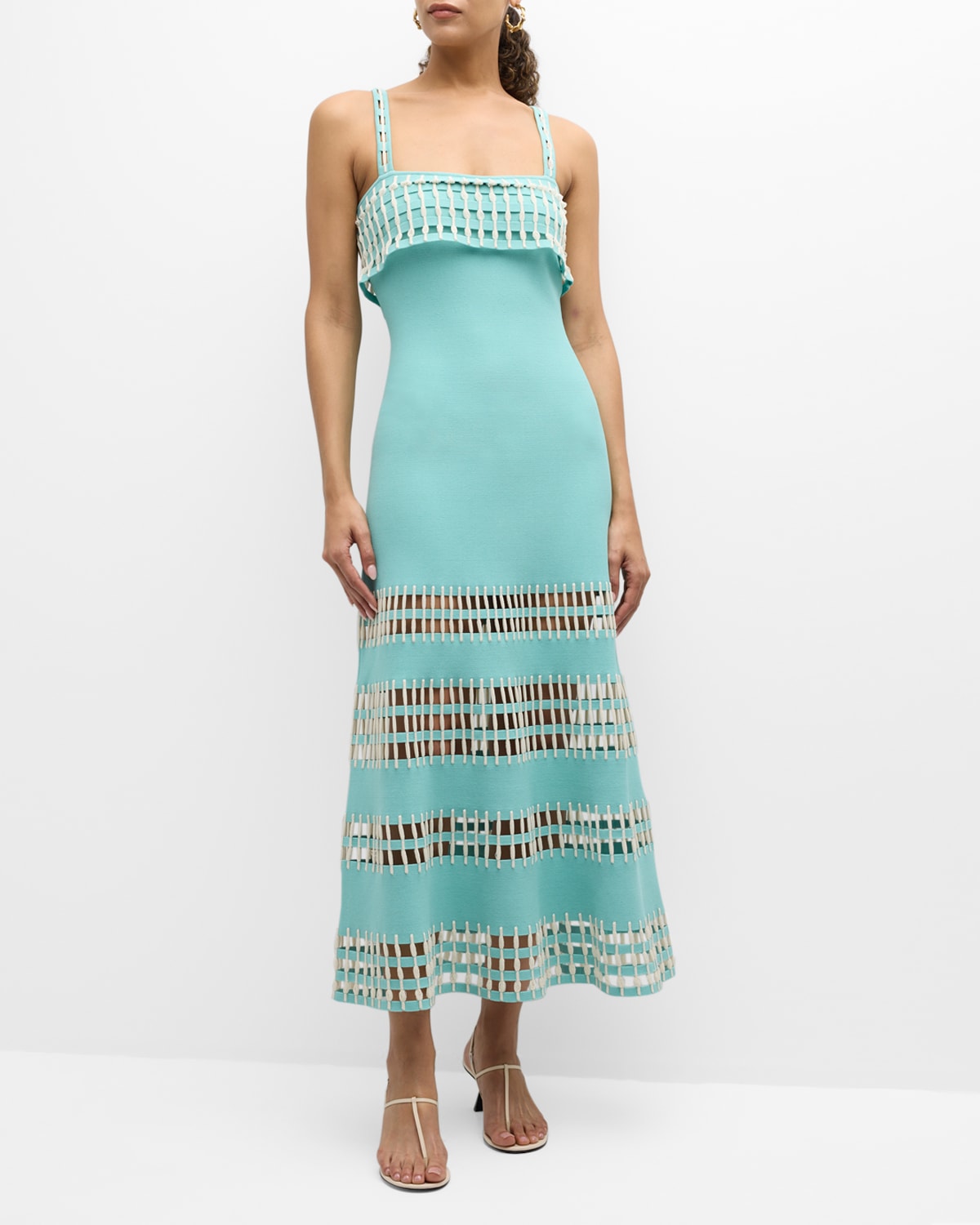 Shop Alexis Priscilla Crochet Midi A-line Dress In Blue