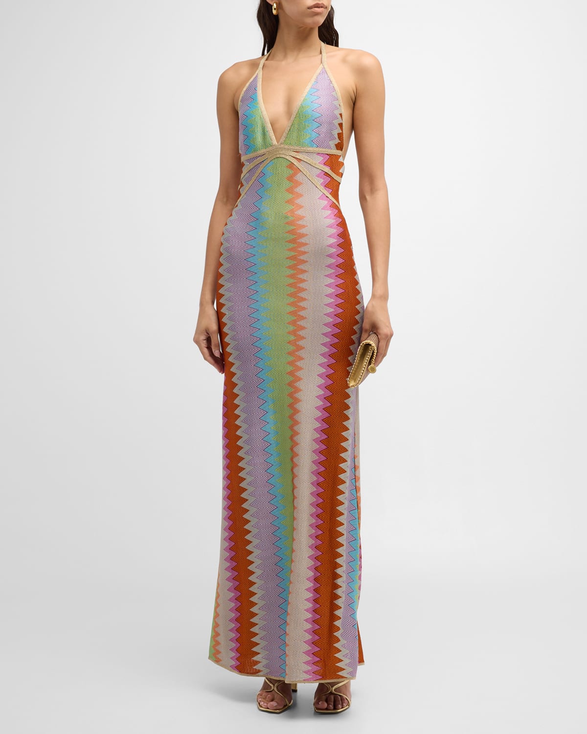 Shop Alexis Enna Chevron Backless Halter Maxi Dress In Multi Color