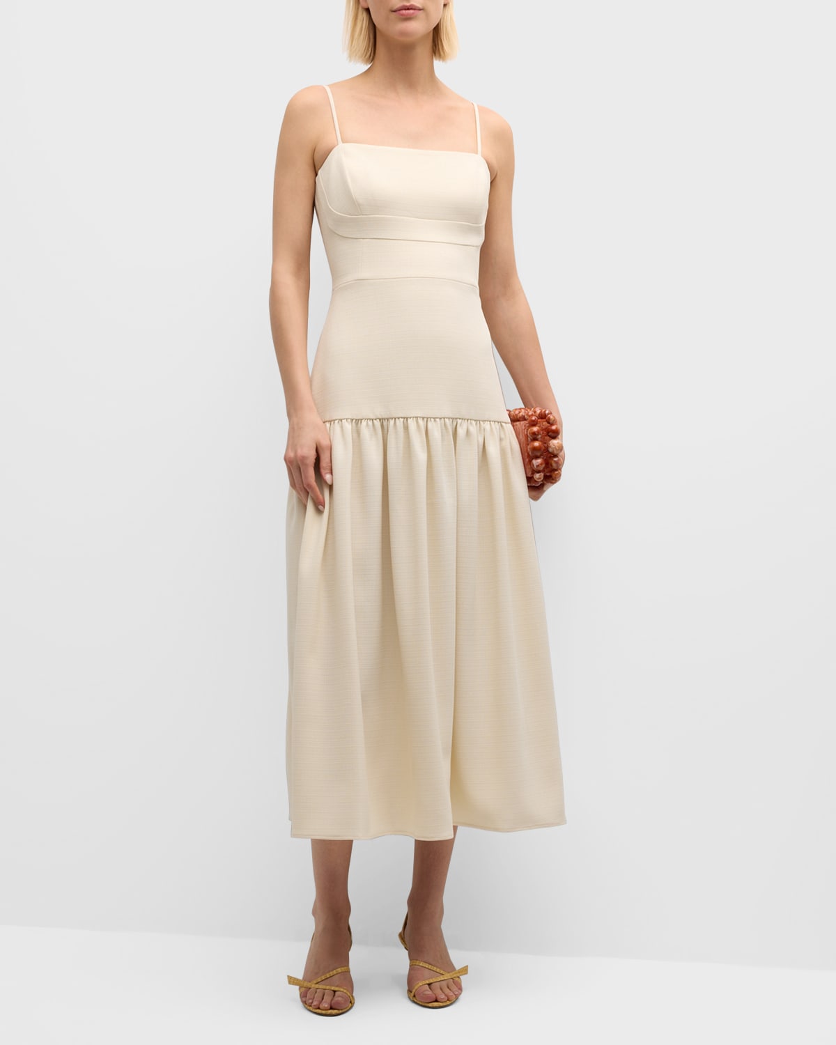 Ivi Strappy Tiered Square-Neck Midi Dress