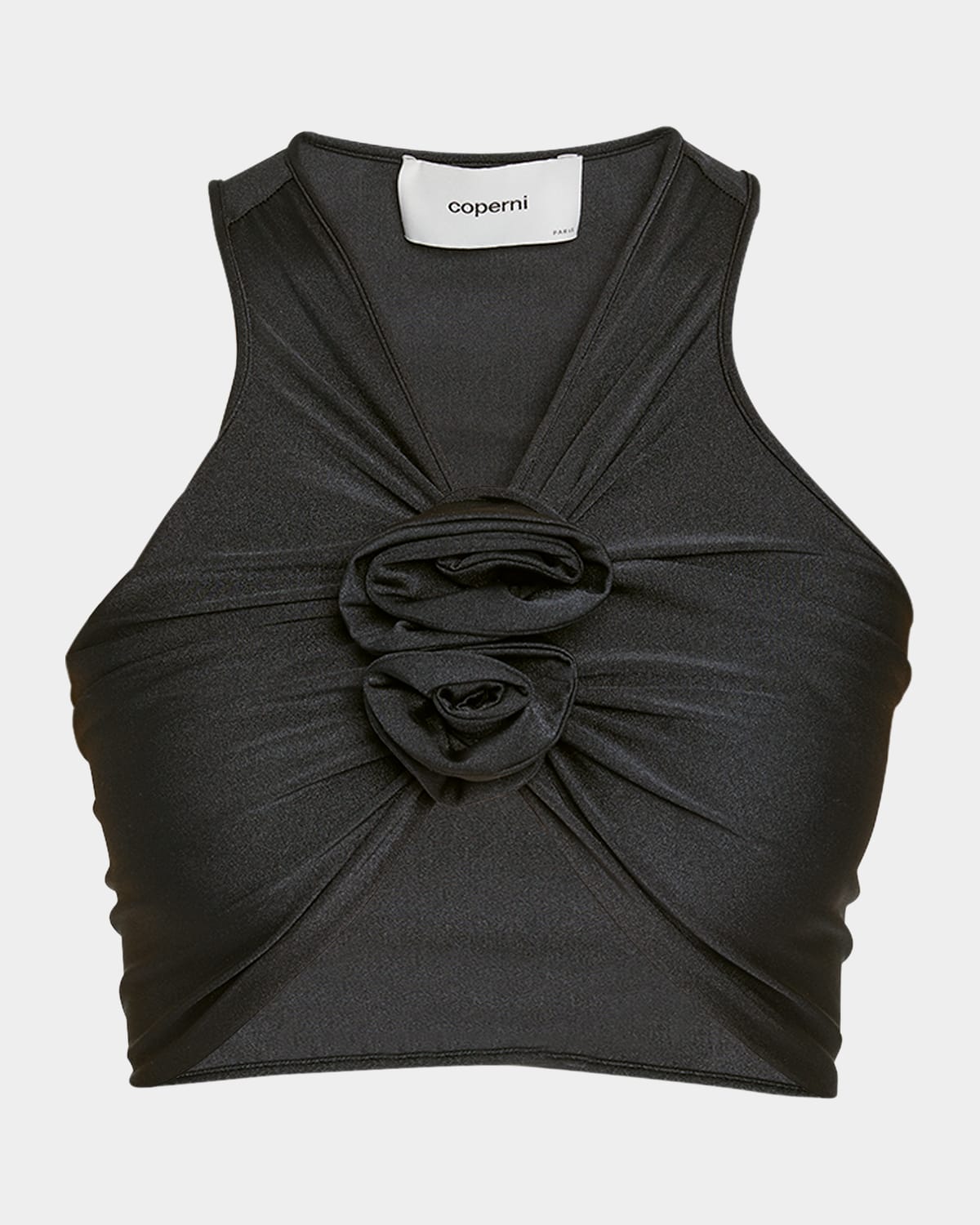 Shop Coperni Flower Applique Sleeveless Crop Top In Black