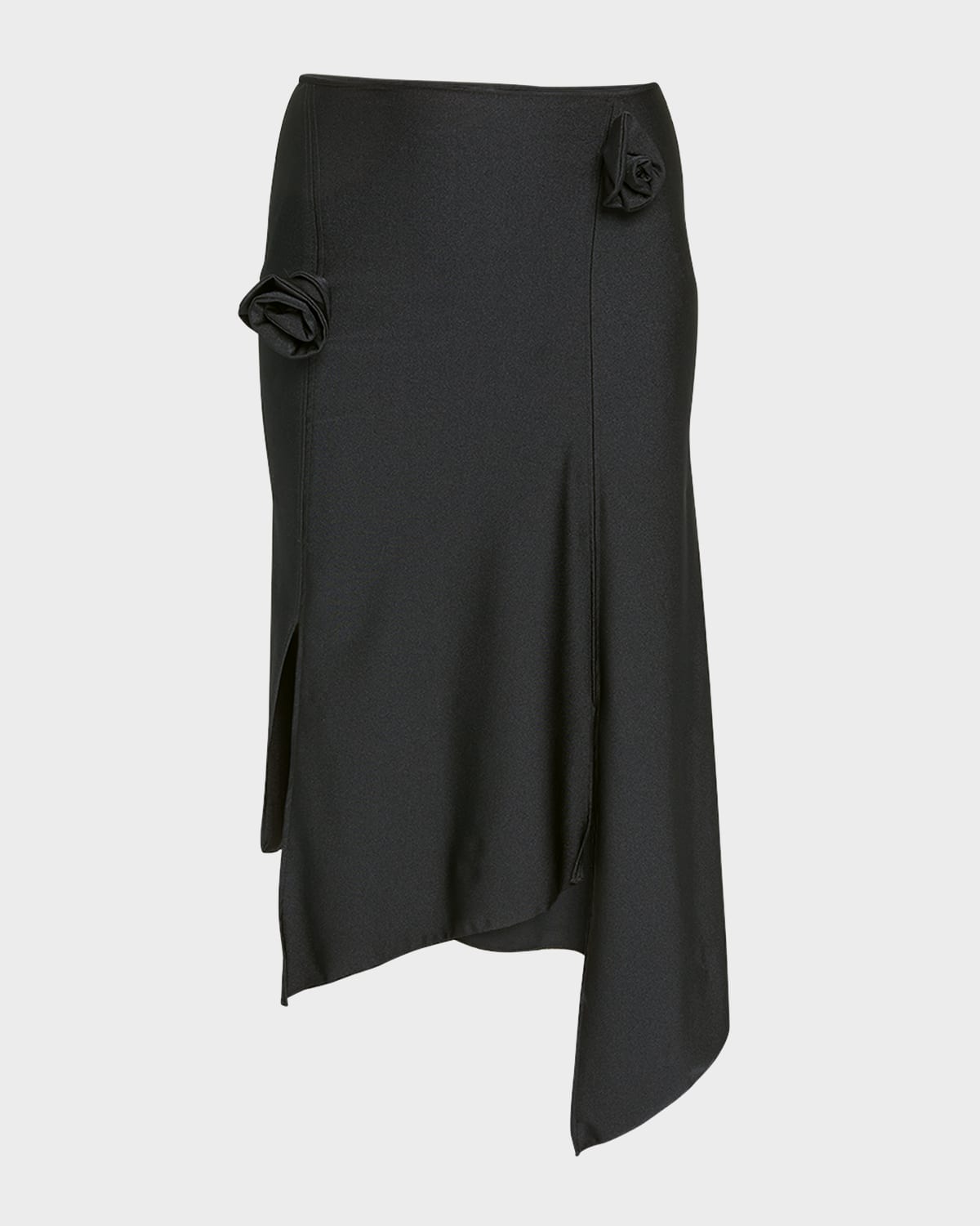 Coperni Flower-applique Slit Asymmetric Midi Skirt In Black