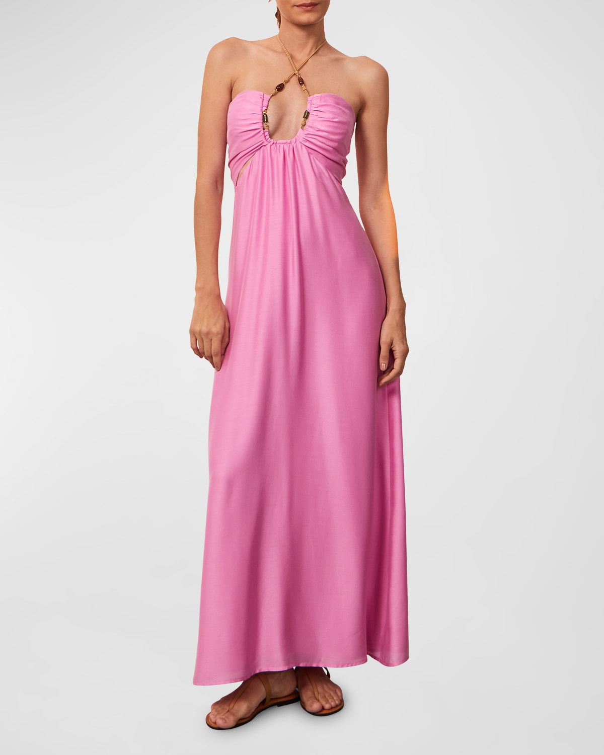 Shop Vix Solid Melina Detail Maxi Dress In Gerbera