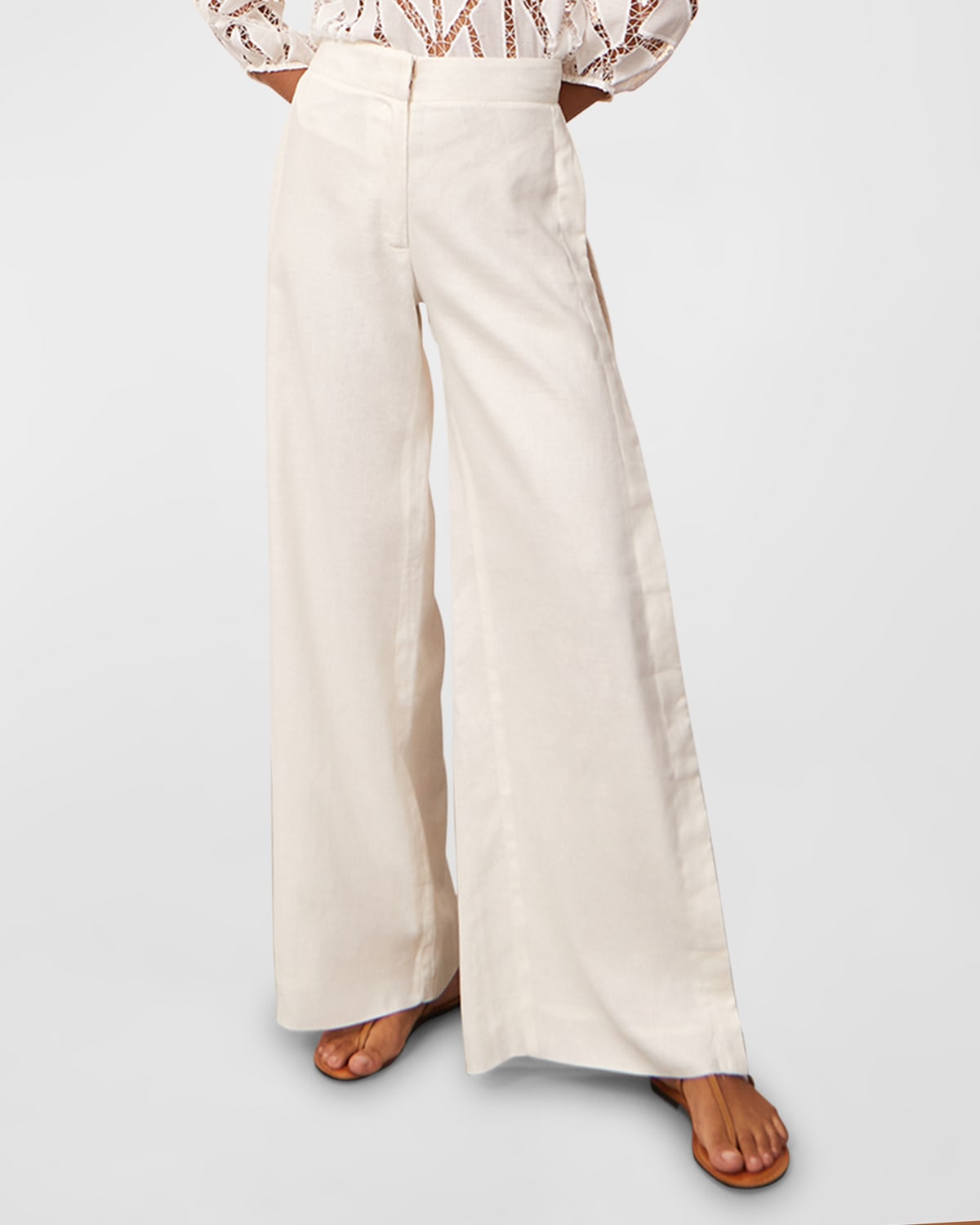 Shop Vix Solid Bree Geometric Embroidered Pants In Off White
