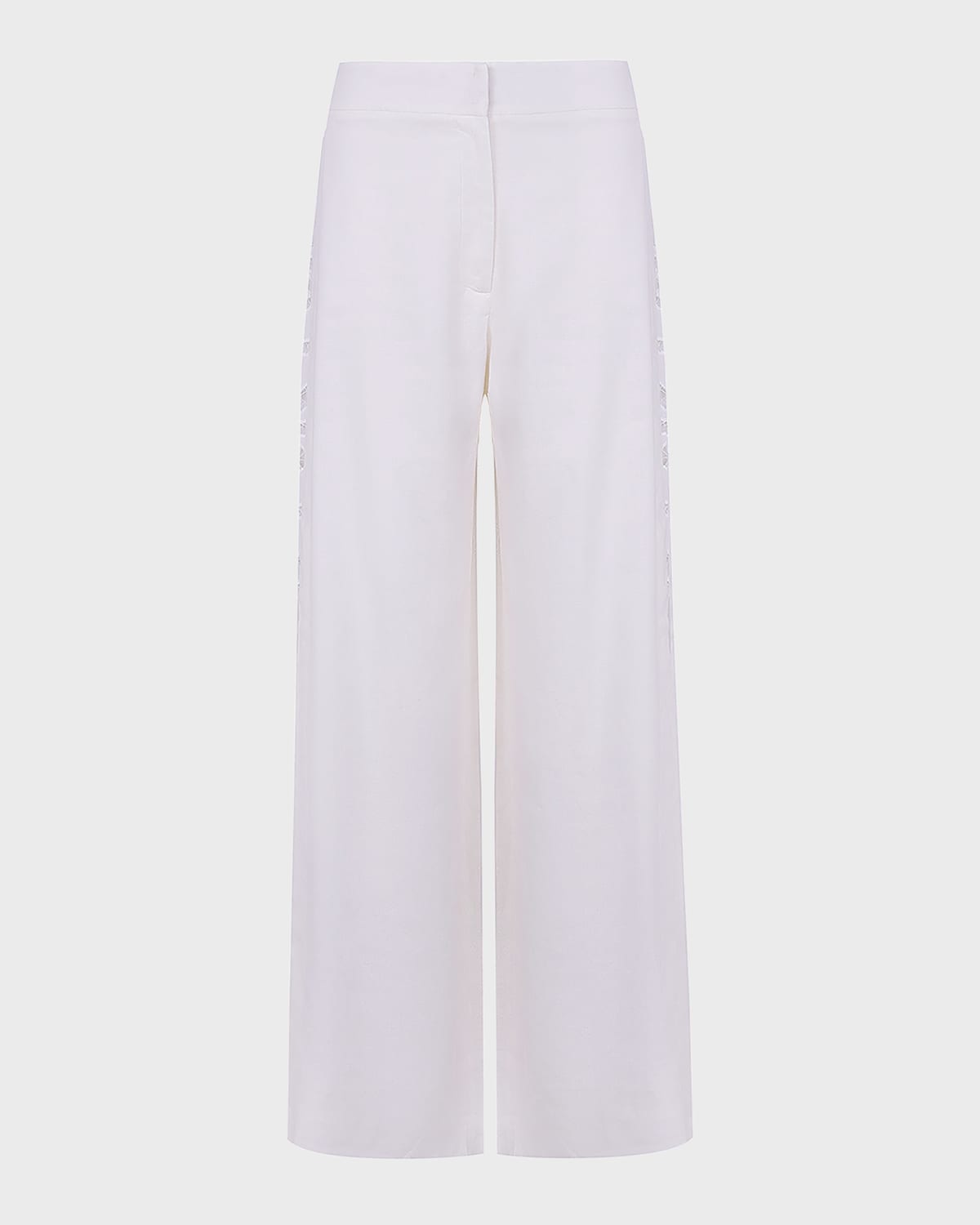 Vix Solid Bree Geometric Embroidered Pants In Off White