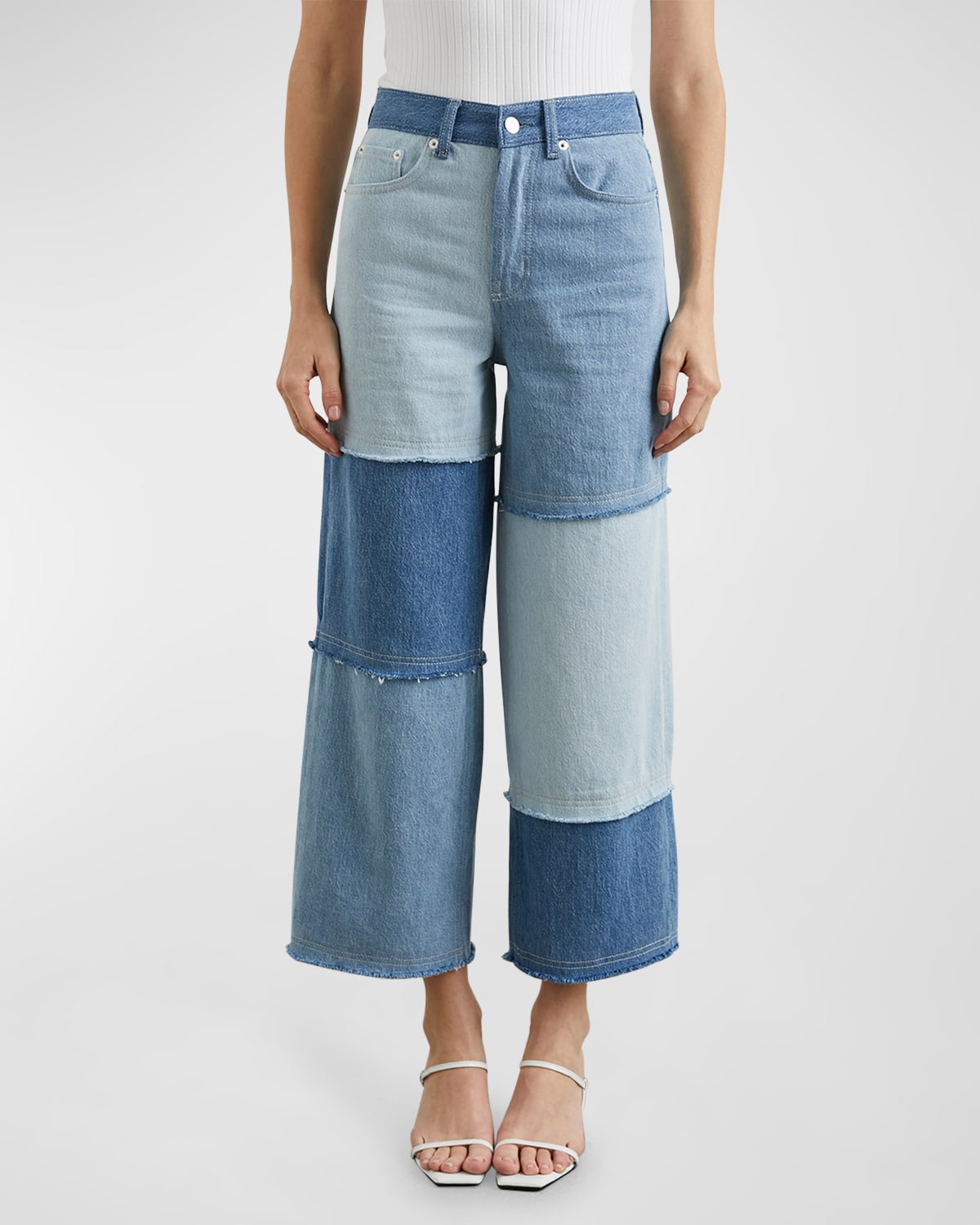 Shop Rails Getty Cropped Wide-leg Patchwork Jeans In Light Indigo Patch