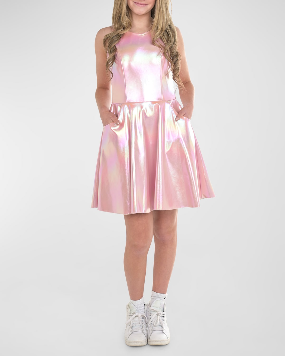 Shop Zoe Girl's Iridescent Dress W/ Pockets In Pink