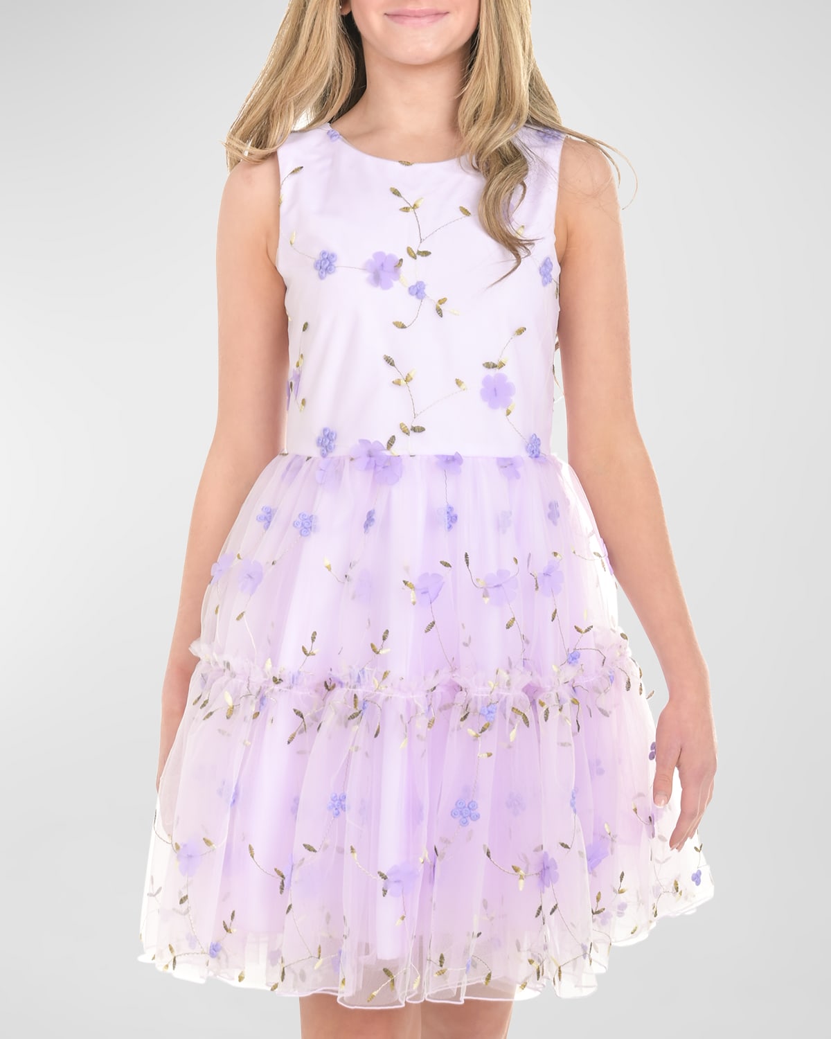 Shop Zoe Girl's Lola 3d Floral-print Dress In Lavender