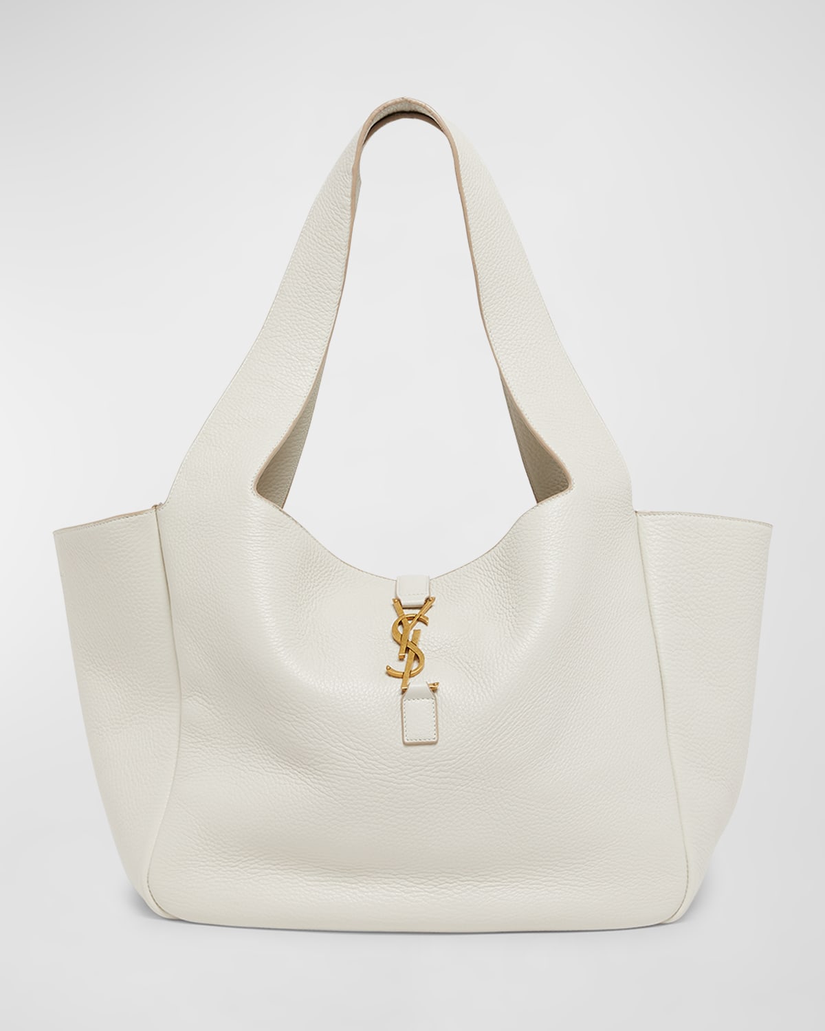 Saint Laurent Bea Ysl Tote Bag In Leather In White/brown