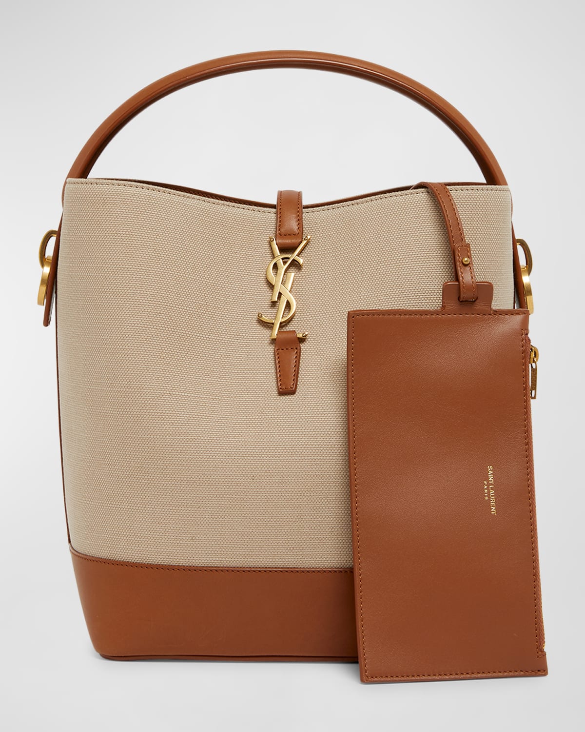 Saint Laurent Le 37 Ysl Bucket Bag In Canvas And Leather In Desert/dust Brick