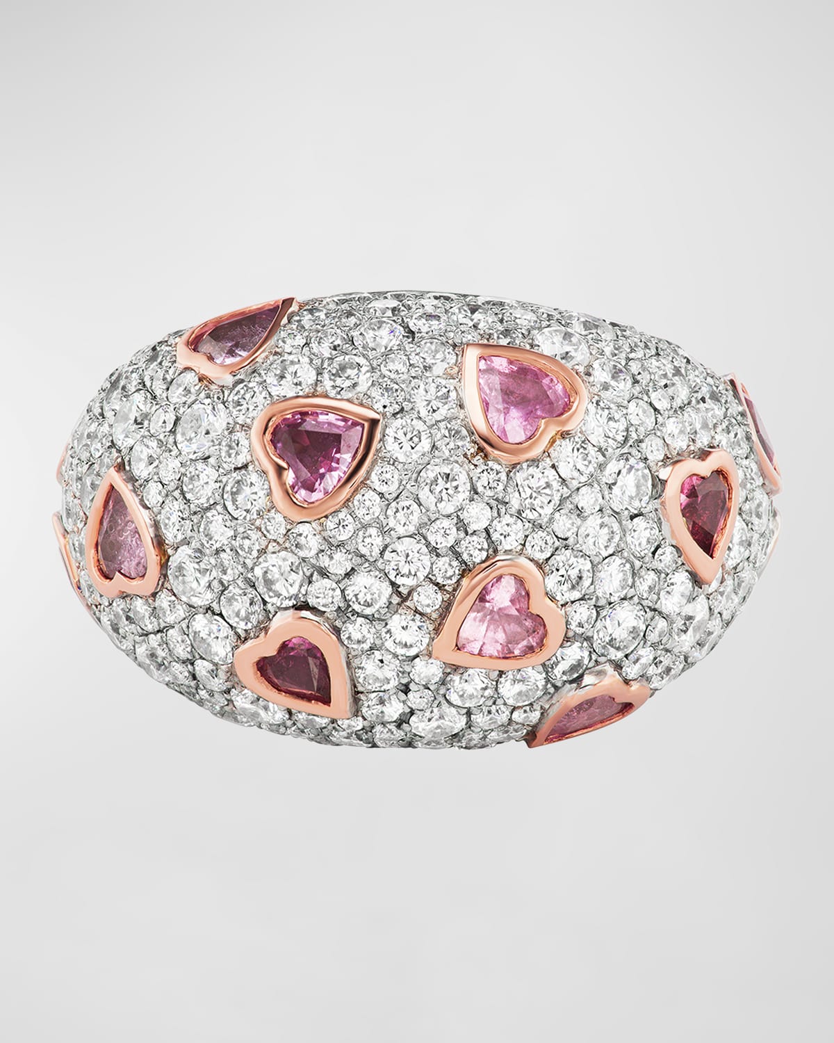 Sparkle Dome 18K Gold Diamond and Pink Sapphire Heart Ring