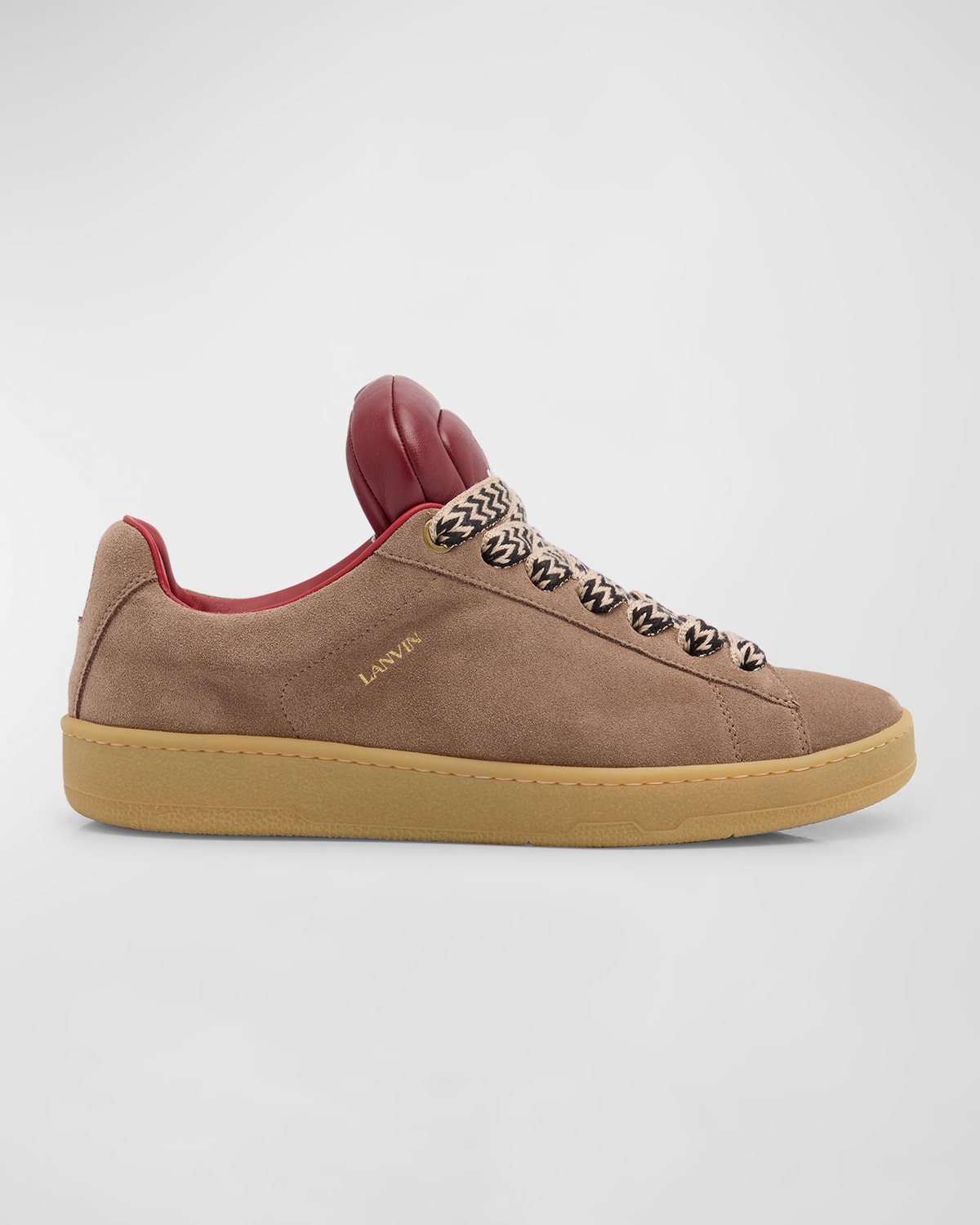 Shop Lanvin Men's Curb Lite Suede Sneakers In 1630 - Taupered