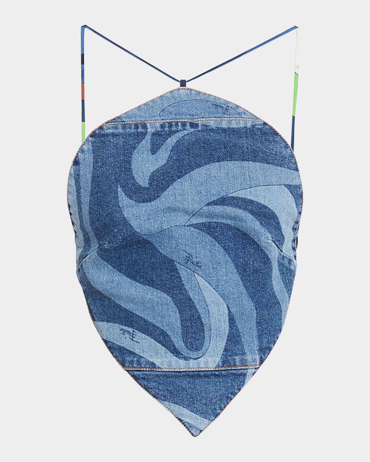 Shop Emilio Pucci Swirl-print Strappy Backless Crop Halter Top In Blu/medio