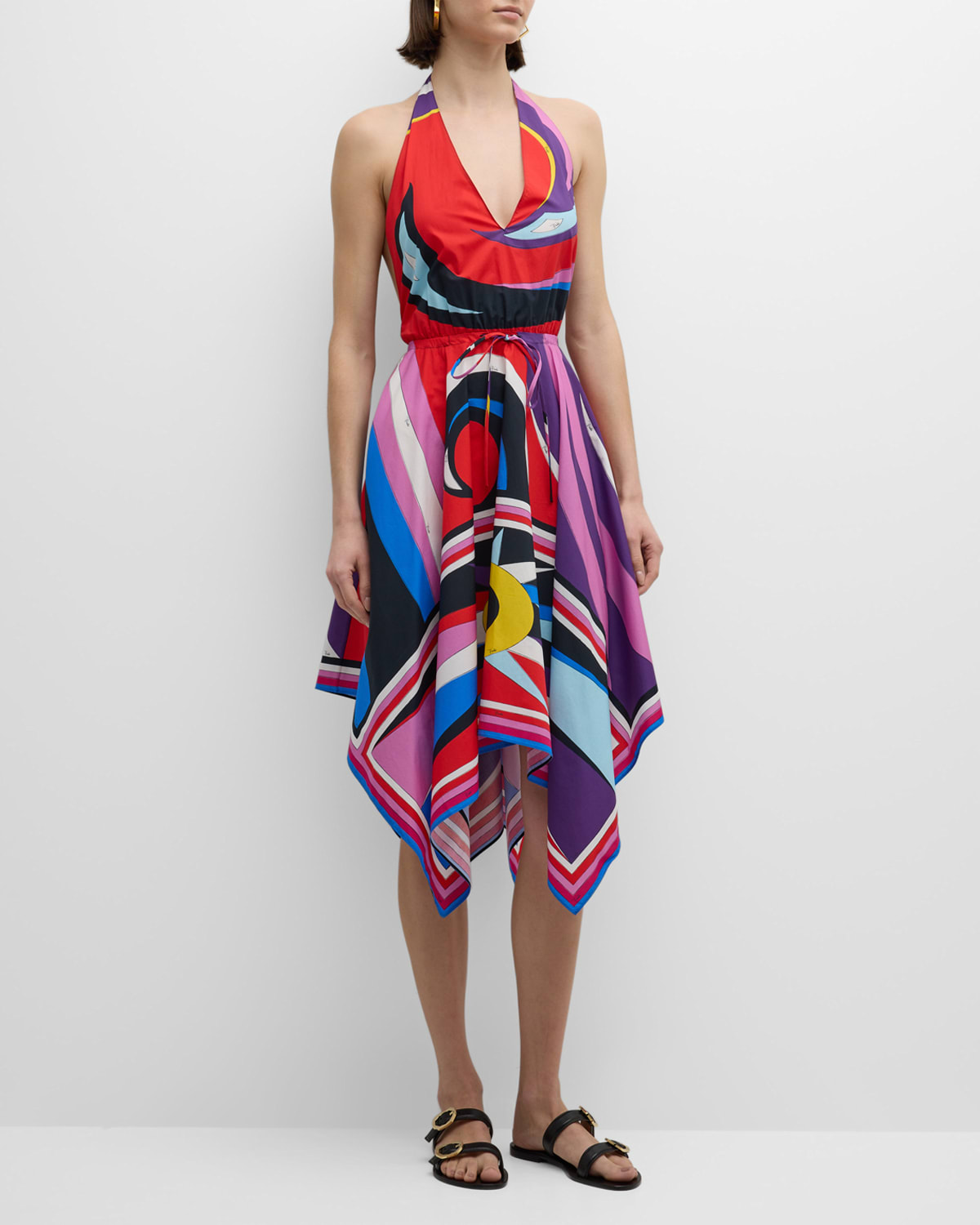 Shop Emilio Pucci Abstract-print Halter Handkerchief Dress In Peonia/rosso