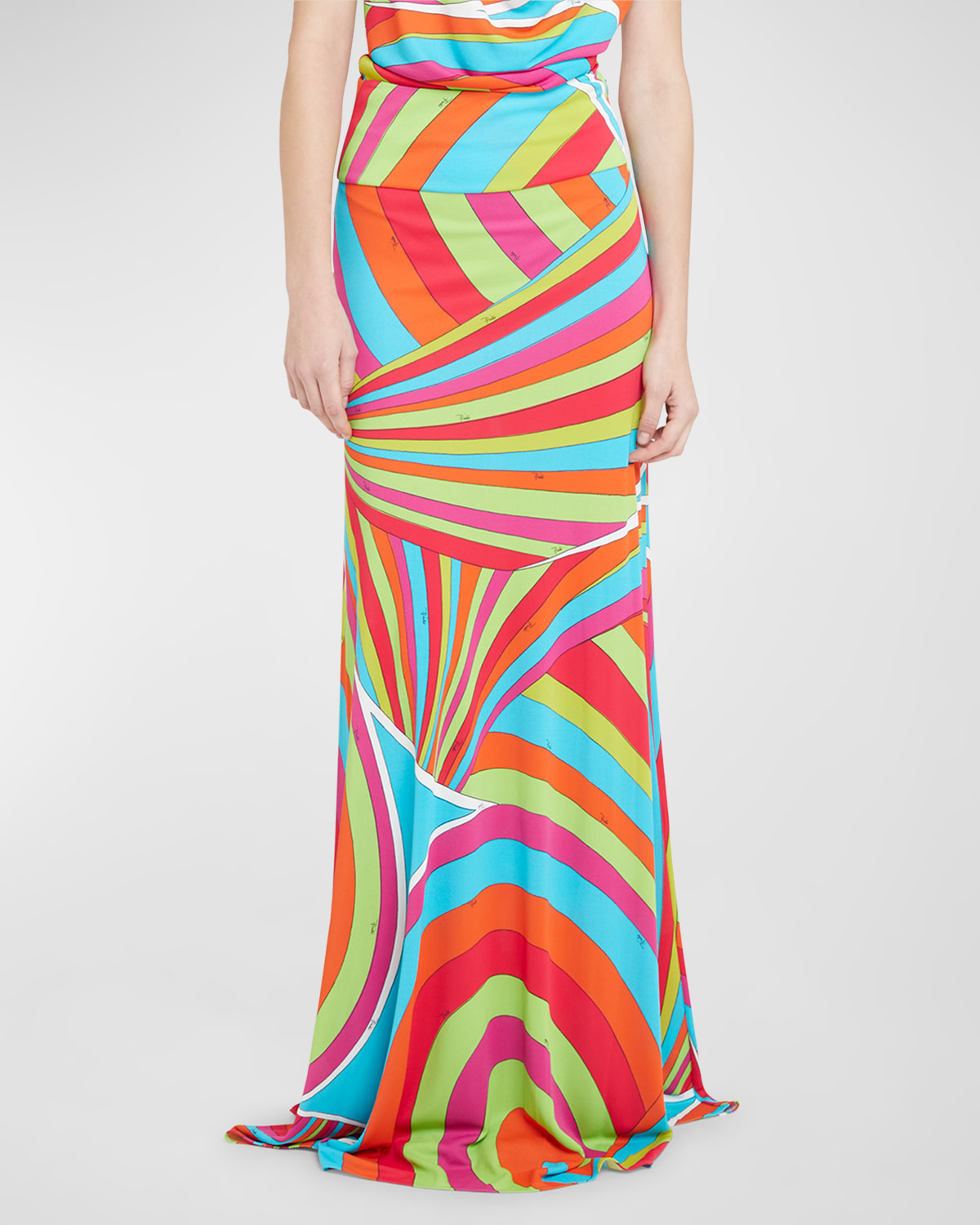 Abstract-Print Silk Maxi Skirt