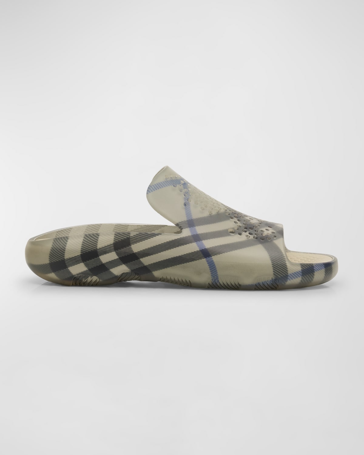 Shop Burberry Men's Stingray Check Rubber Slide Sandals In Lichen Ip Check