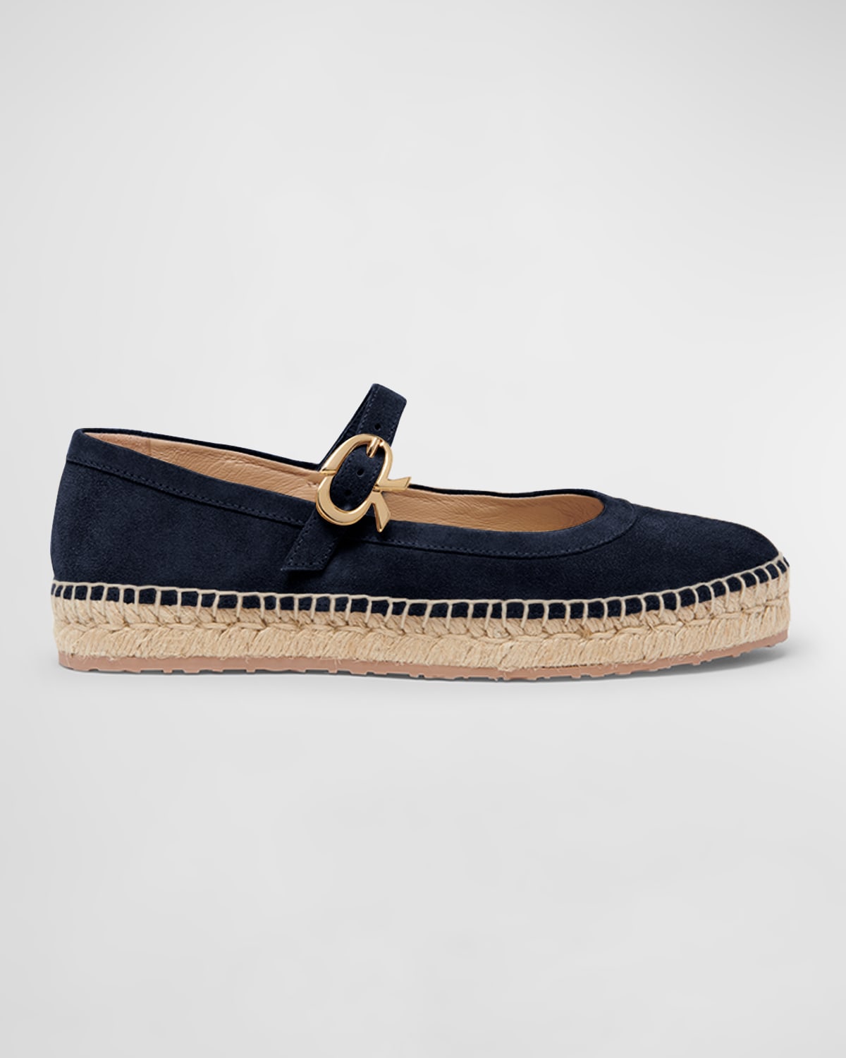 Gianvito Rossi Suede Mary Jane Ballerina Espadrilles In Black