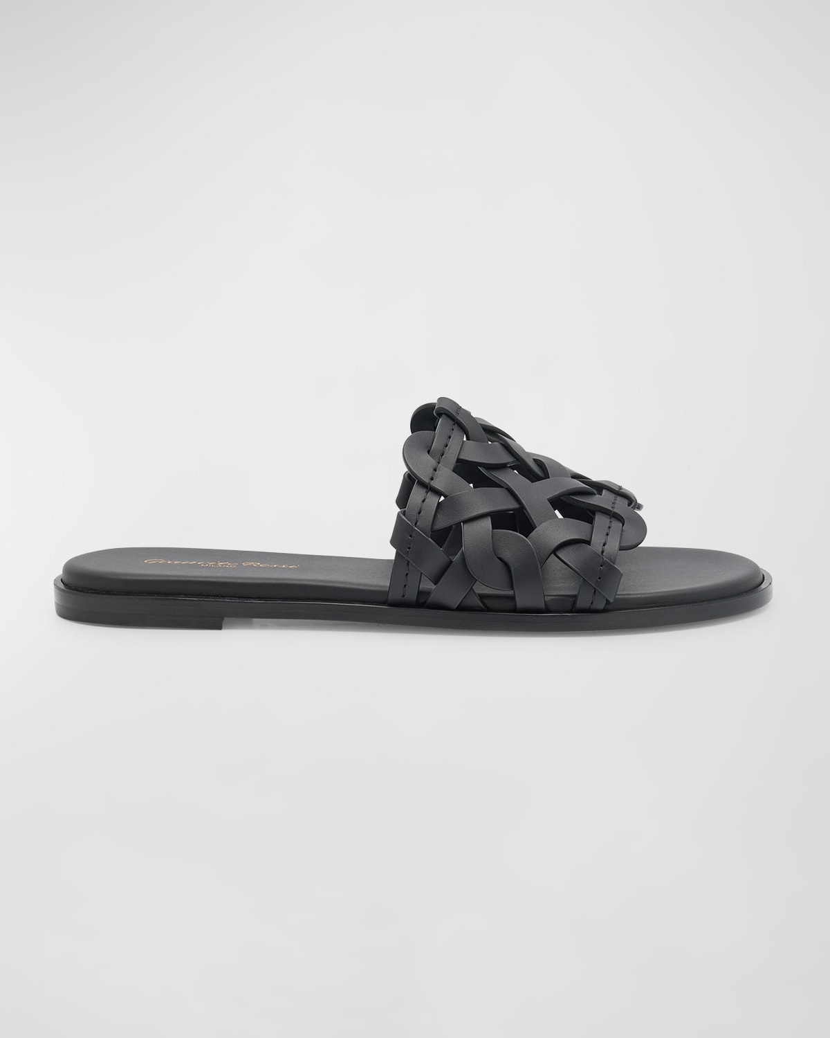 Gianvito Rossi Open Weave Leather Slide Sandals In Black