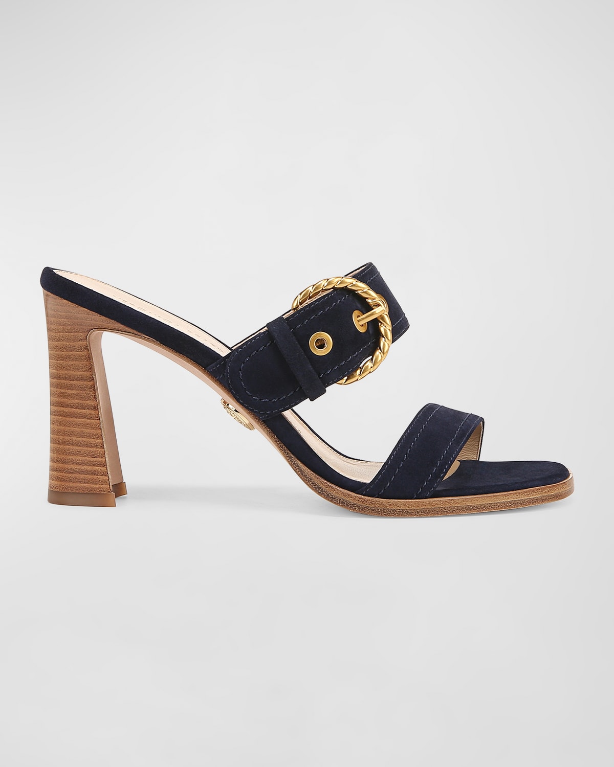 Shop Veronica Beard Margaux Suede Buckle Slide Sandals In French Navy Suede