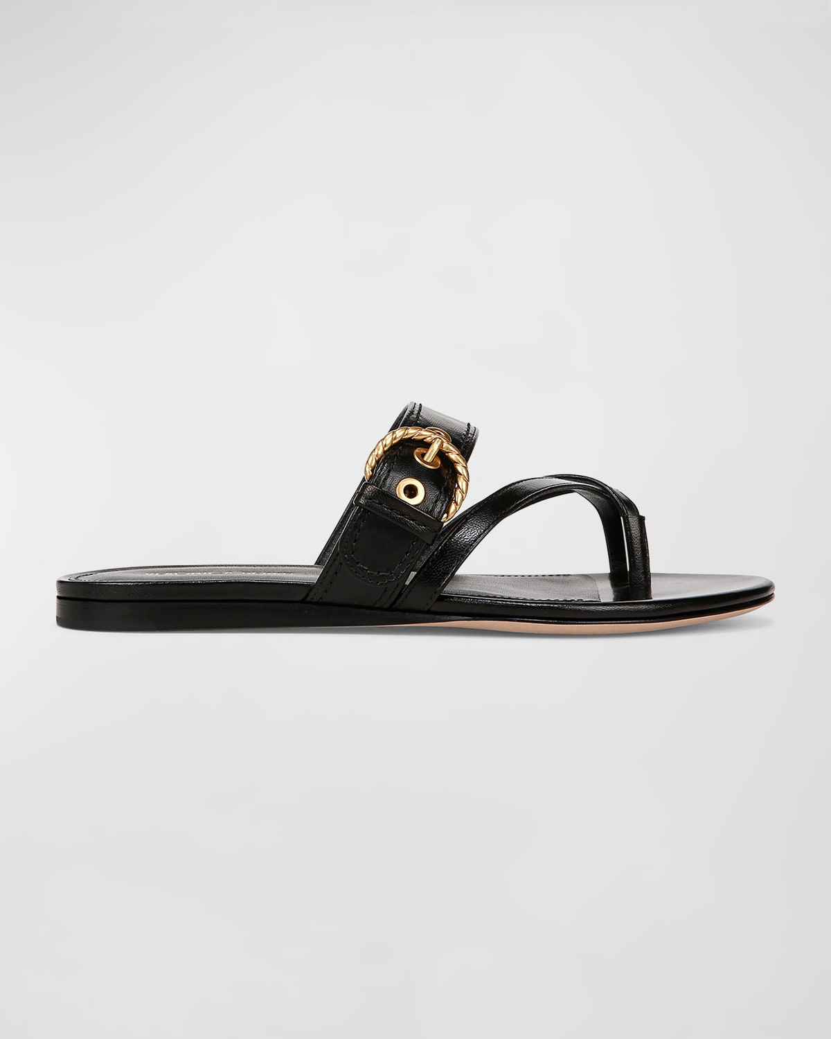 Shop Veronica Beard Salva Leather Thong Buckle Sandals In Black Leather