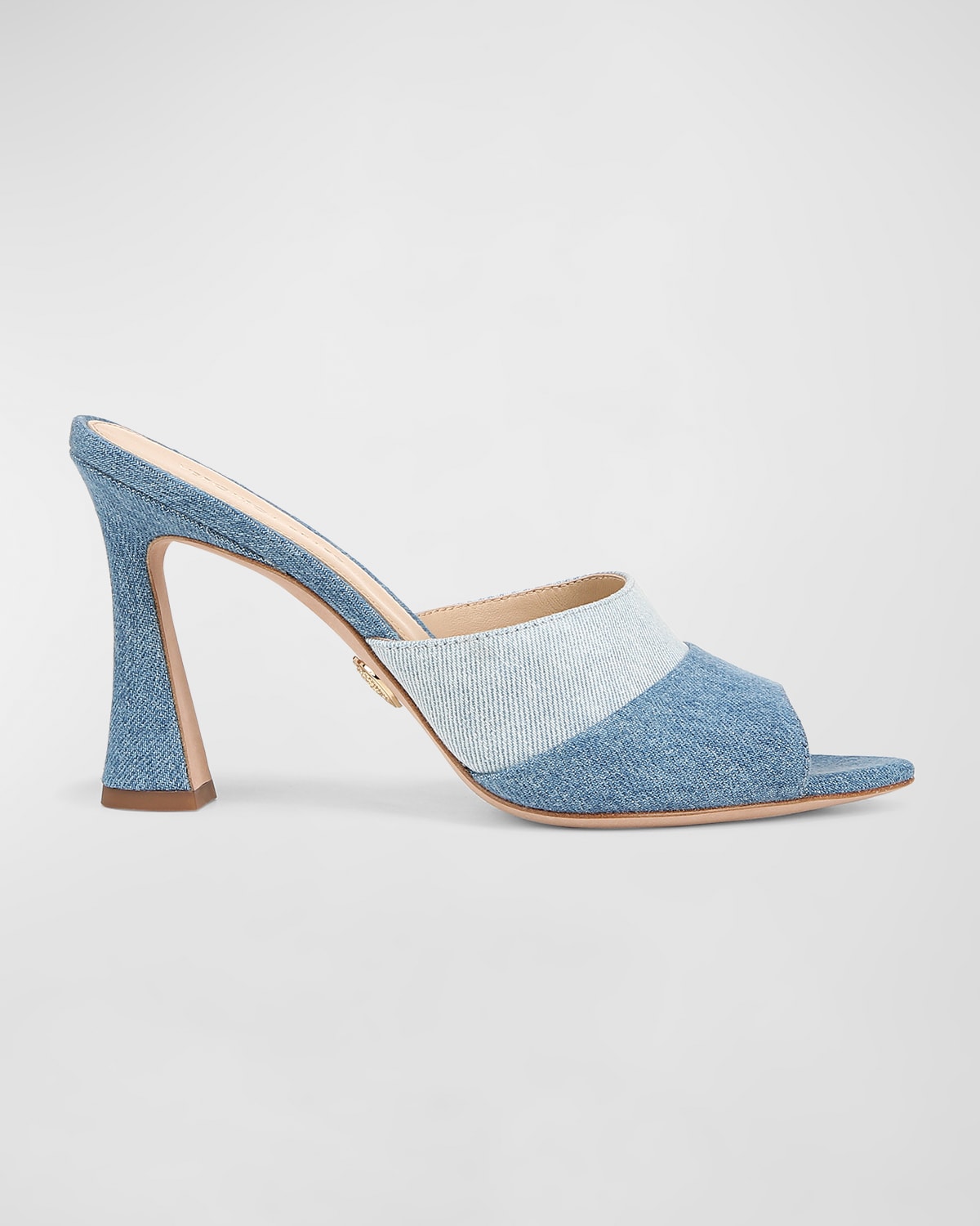 Shop Veronica Beard Thora Bicolor Denim Mule Sandals In Blue Denim Fabric