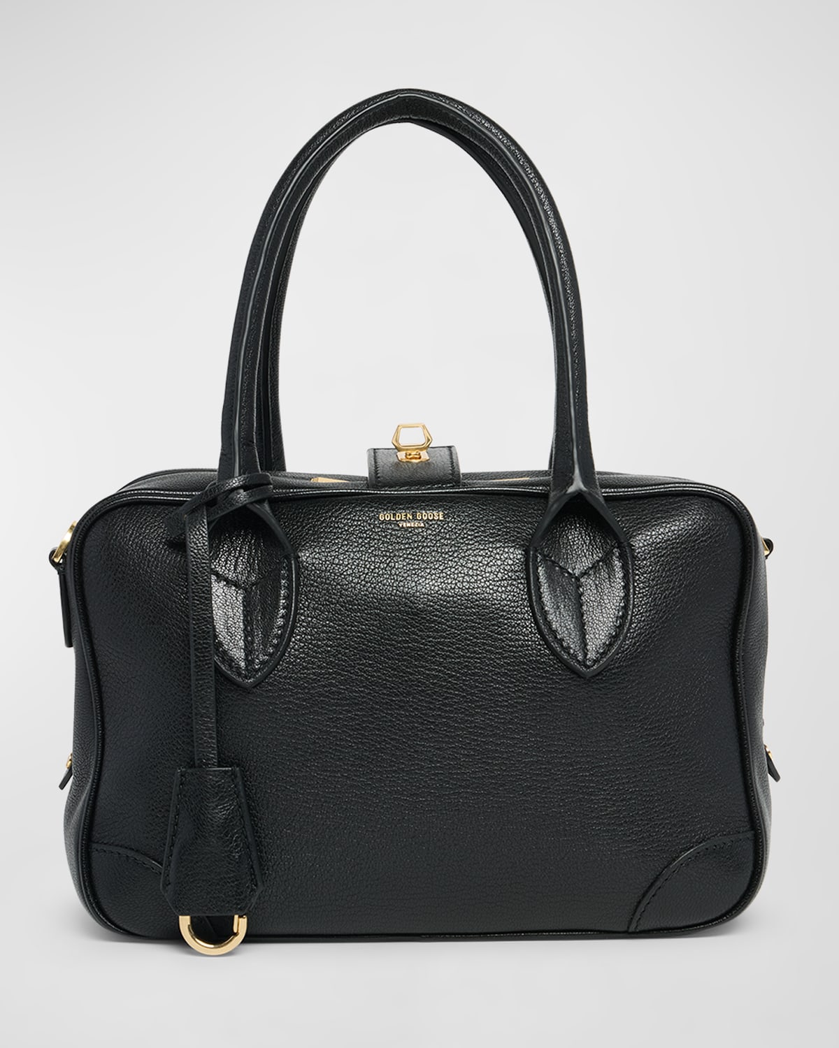 Golden Goose Life Black Sheepskin Bag And Gold Details In Black