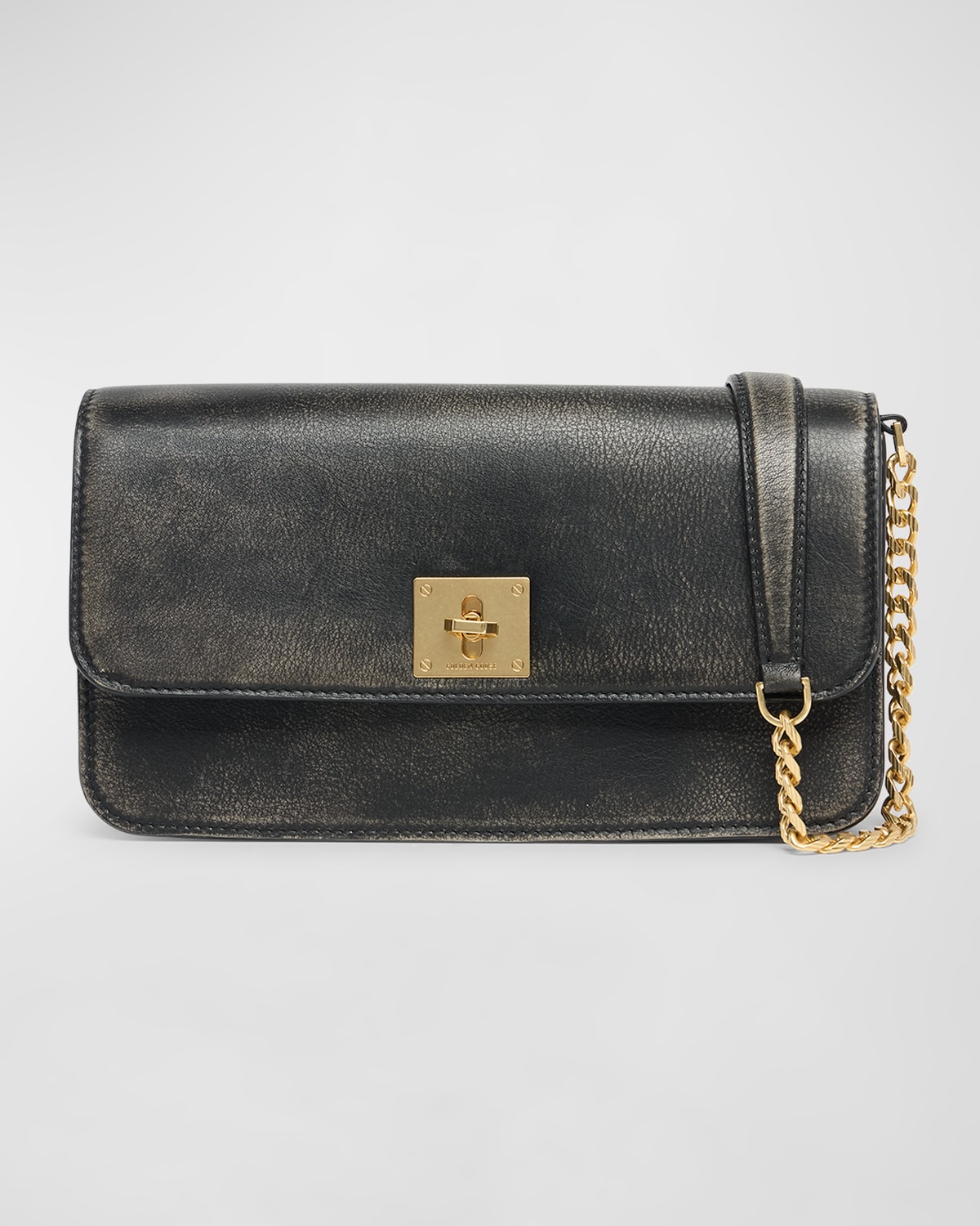 Golden Goose Gioia Flap Distressed Leather Shoulder Bag In Black