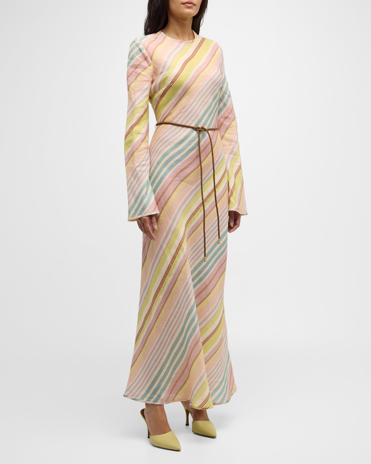 Shop Zimmermann Halliday Bias Long Dress In Multi Stripe