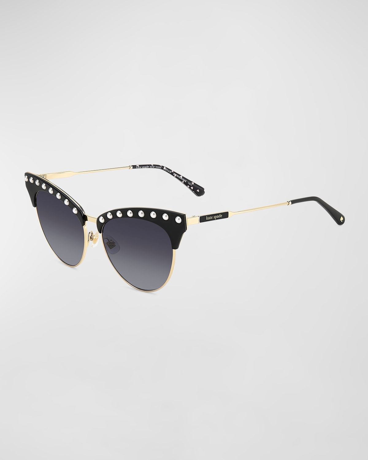 Shop Kate Spade Alvigs Pearly Mixed-media Cat-eye Sunglasses In Black