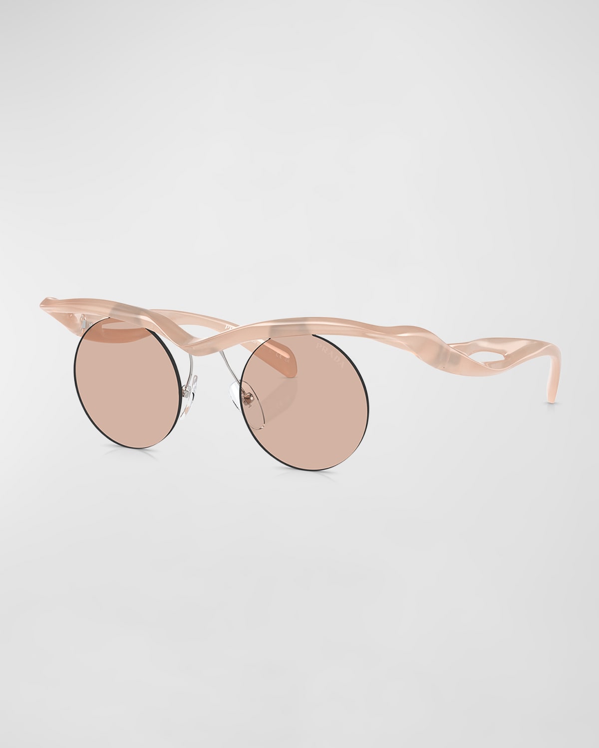 Shop Prada Rimless Mixed-media Round Sunglasses In Lite Brown
