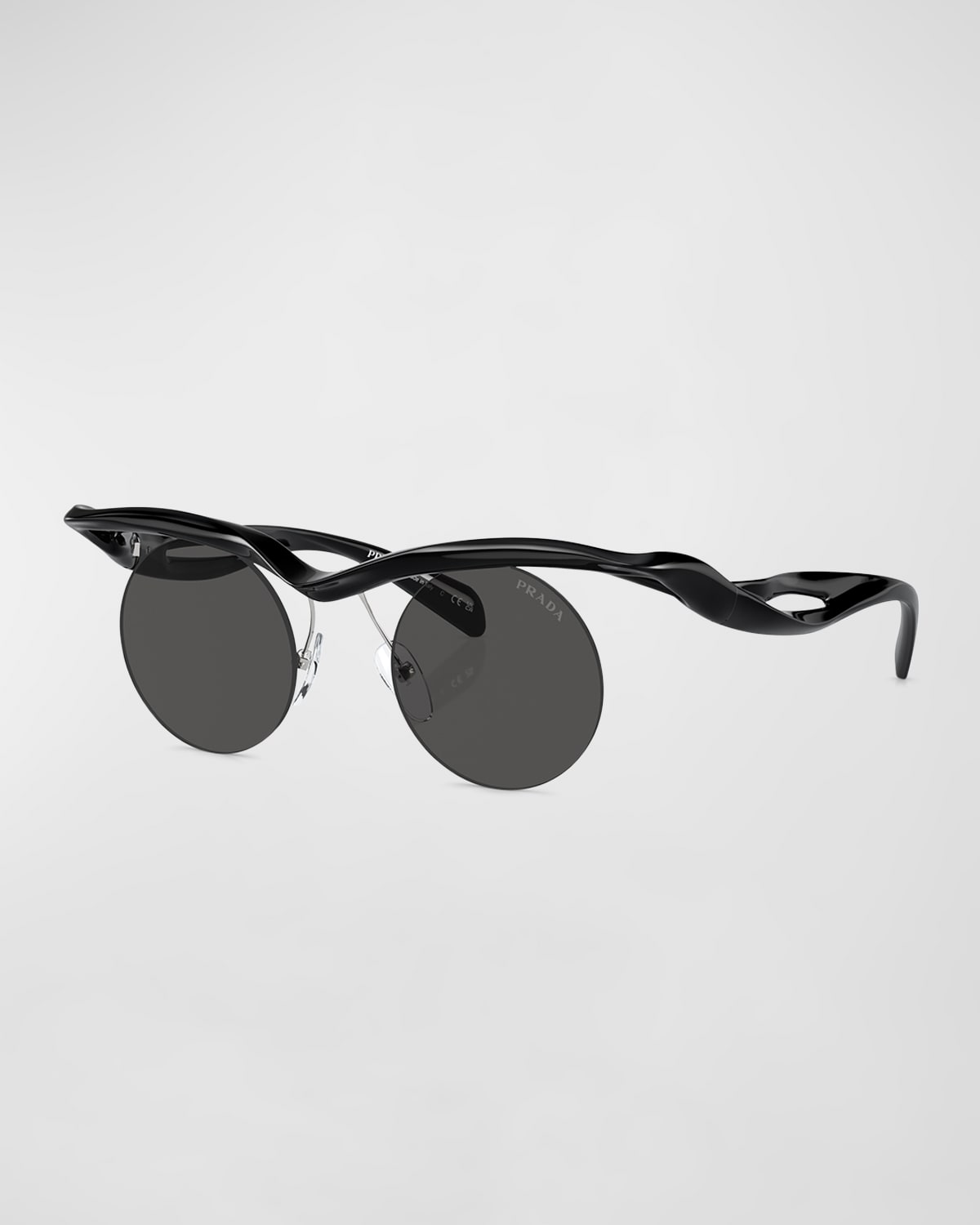 Shop Prada Rimless Mixed-media Round Sunglasses In Black