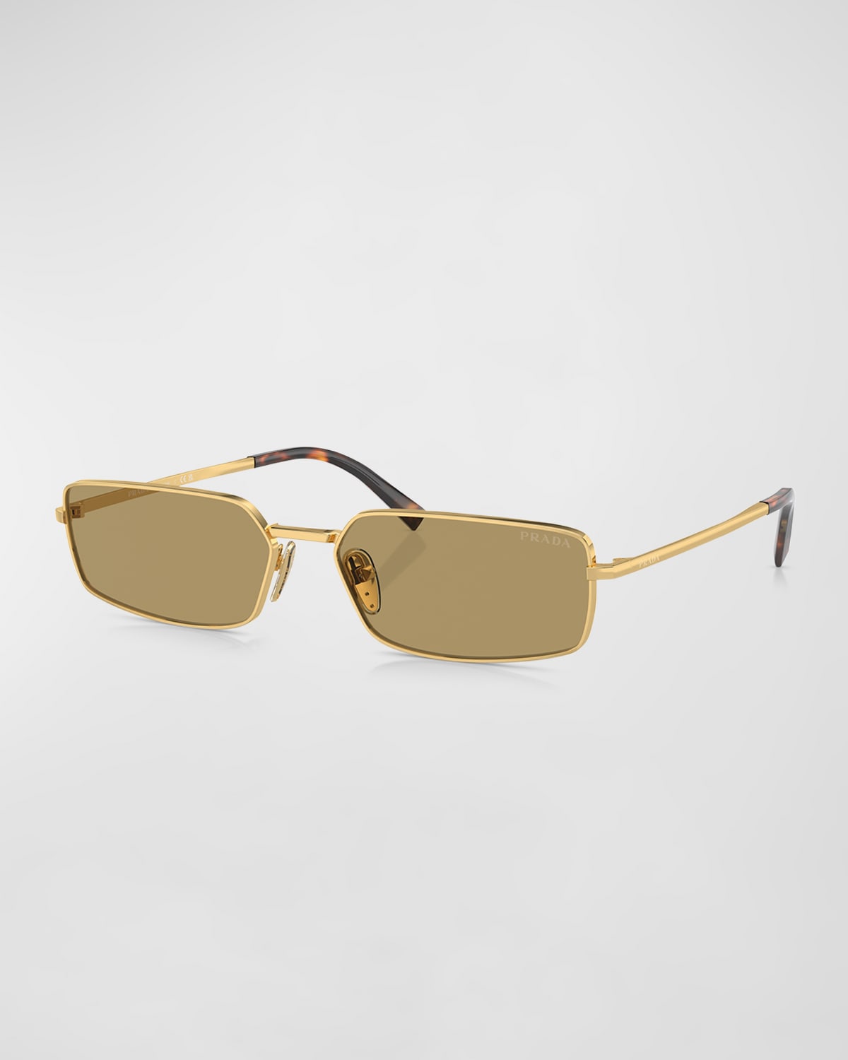 Prada Signature Steel & Plastic Rectangle Sunglasses In Gold