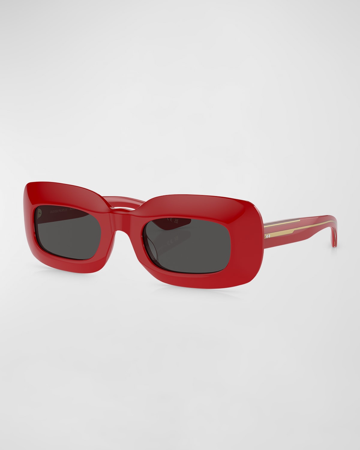 Shop Khaite X Oliver Peoples Beveled Acetate Rectangle Sunglasses In Red