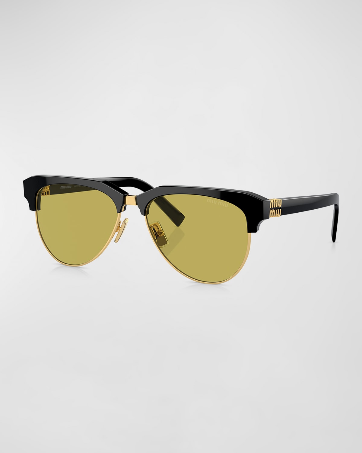 Shop Miu Miu Acetate & Metal Aviator Sunglasses In Black