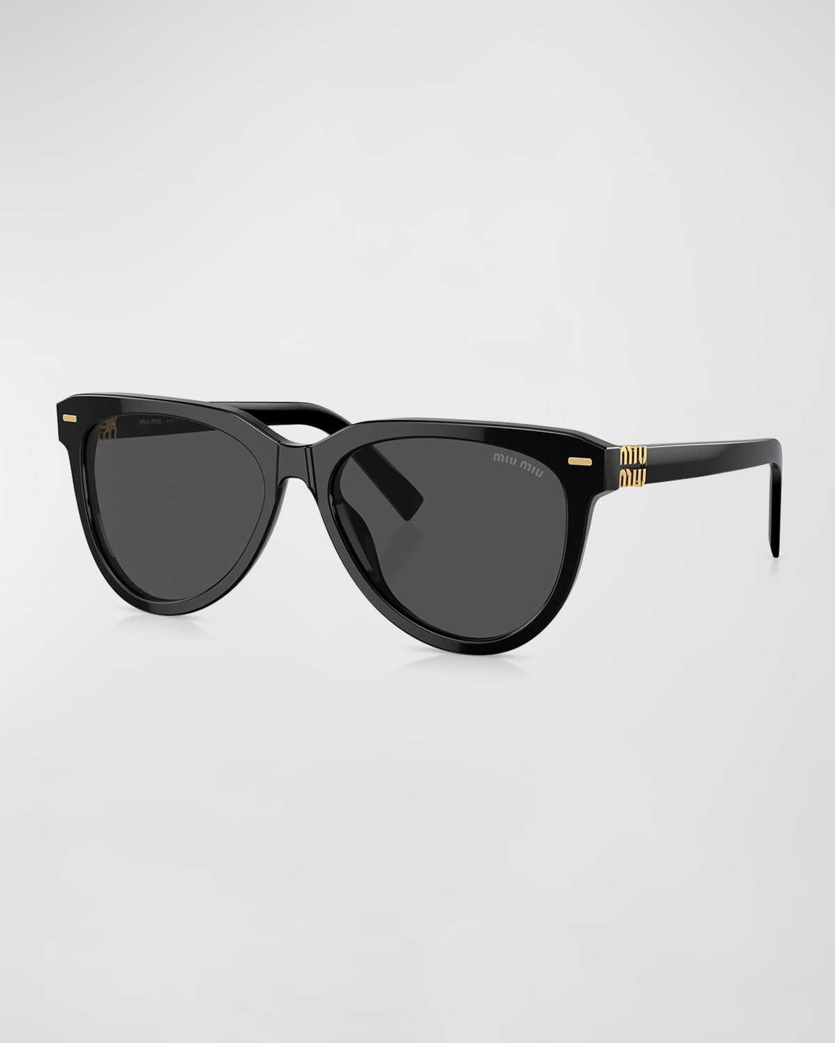 Shop Miu Miu Sleek Acetate Round Sunglasses In Dark Grey