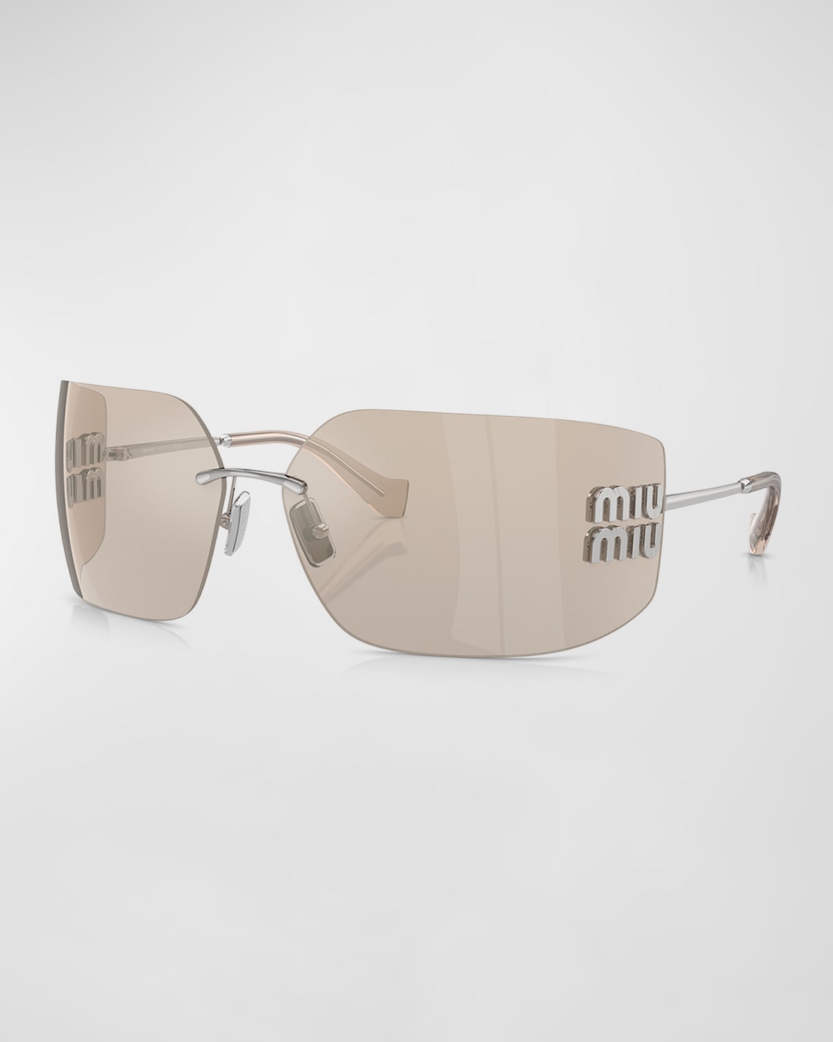 Miu Miu Metal Rimless Wrap Sunglasses In Metallic