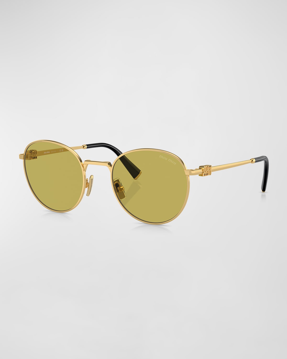 Miu Miu Logo Metal Round Sunglasses In Gold
