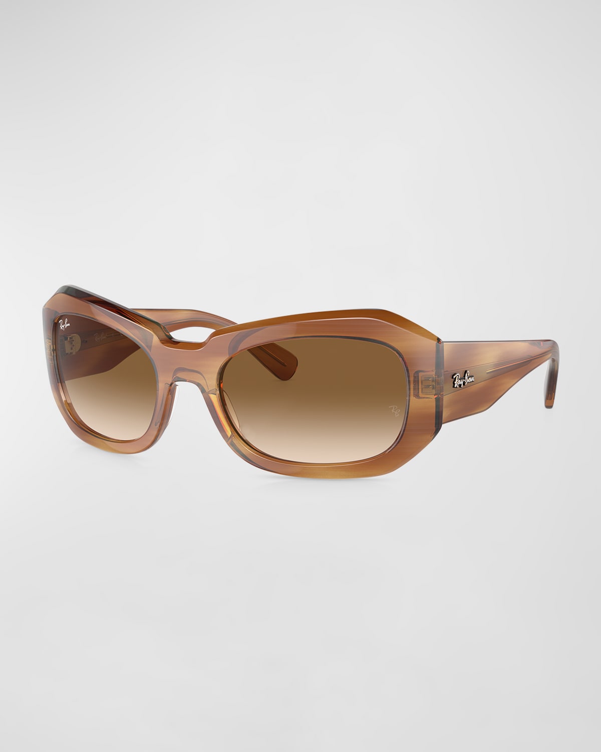 Shop Ray Ban Beate Propionate Wrap Sunglasses, 56mm In Striped Brown