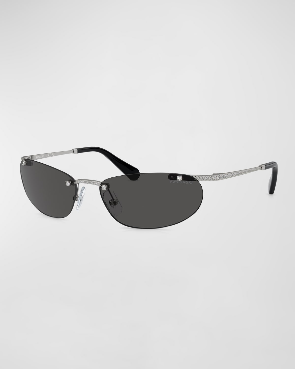 Shop Swarovski Crystal Embellished Metal Oval Sunglasses In Matte Silver