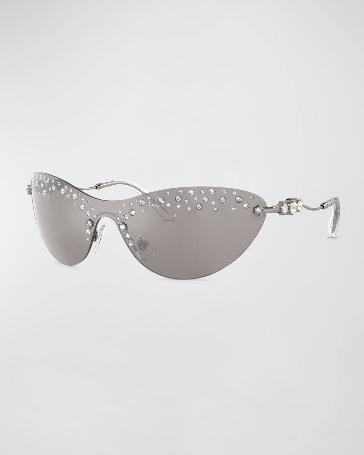 Shop Swarovski Constella Crystal Embellished Metal Shield Cat-eye Sunglasses In Gunmetal