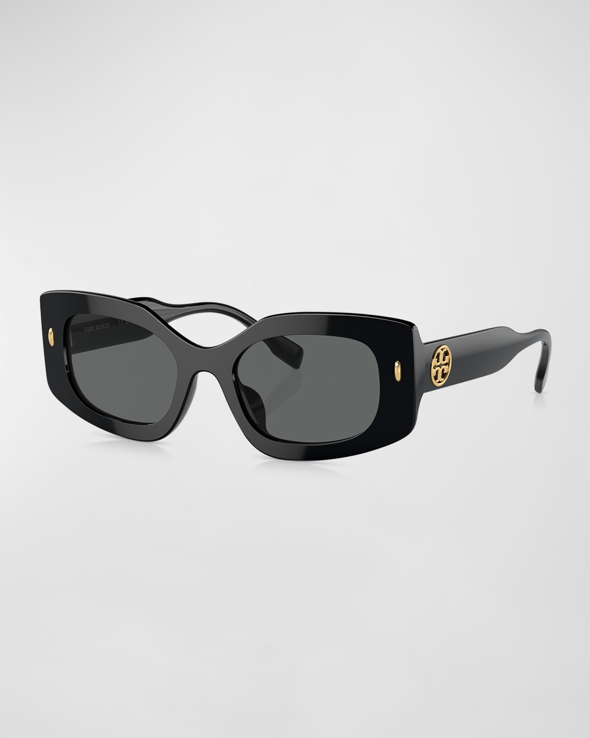 Shop Tory Burch Monogram Beveled Rectangle Sunglasses In Black