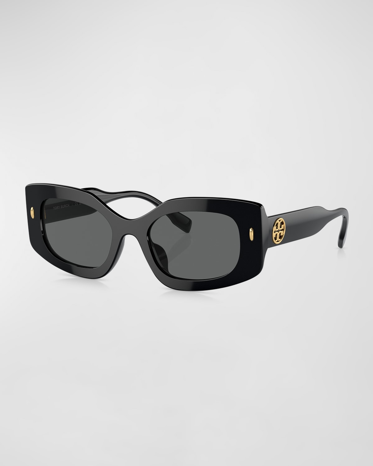 Tory Burch Monogram Beveled Rectangle Sunglasses In Black