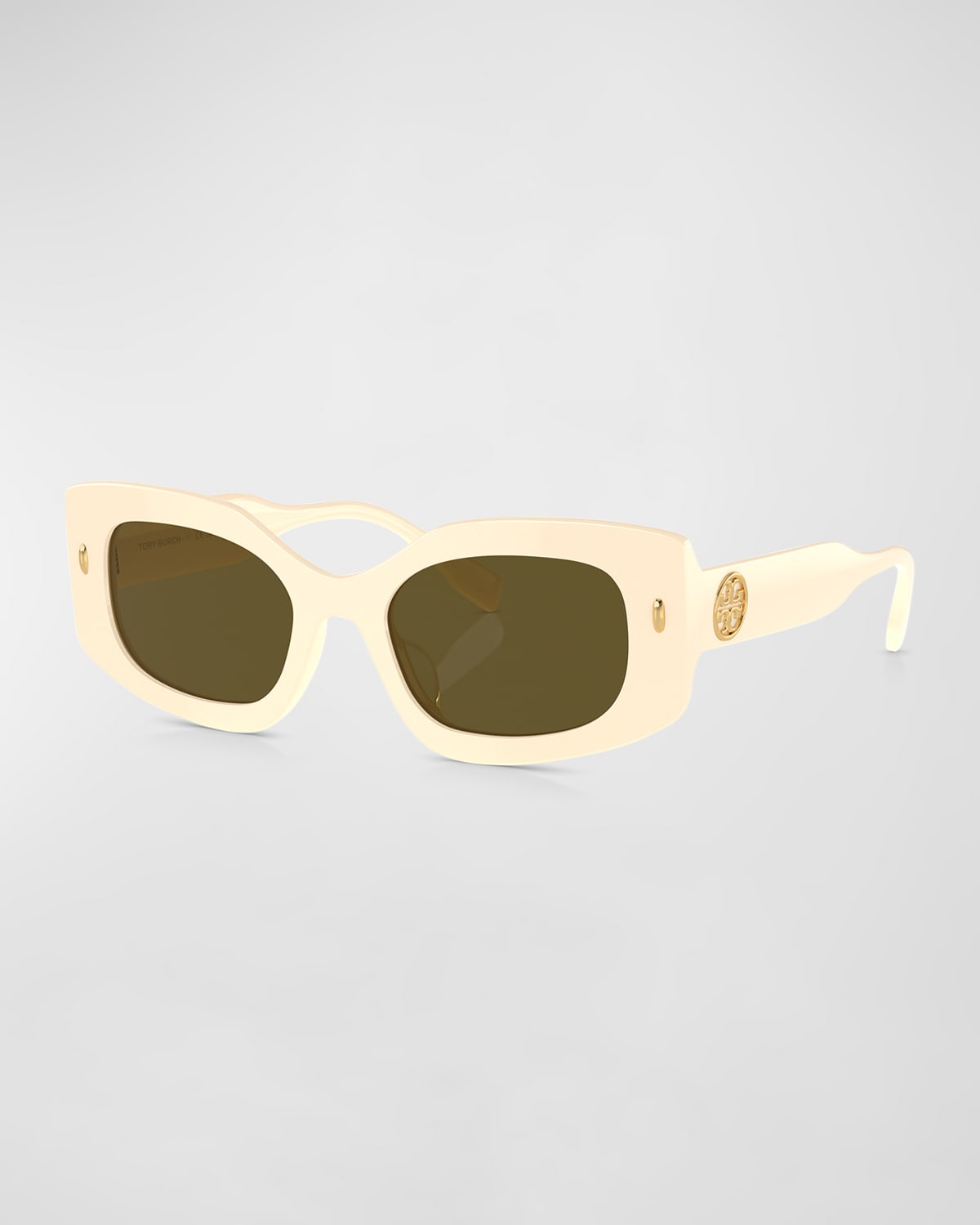 Tory Burch Monogram Beveled Rectangle Sunglasses In Milky Ivory