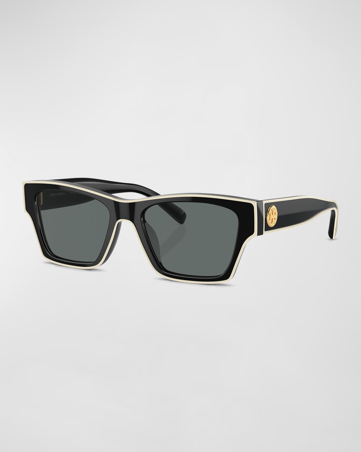 Tory Burch Outlined Rectangle Sunglasses In Blackivory