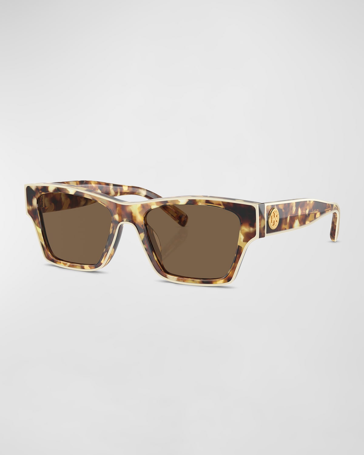 Tory Burch Outlined Rectangle Sunglasses In Dark Brown